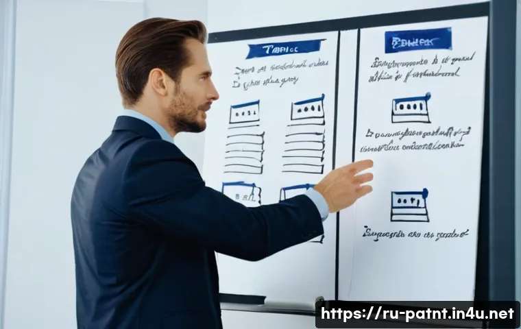 변리사 실무에서의 커뮤니케이션 전략 - **Prompt:** A professional male patent lawyer or business consultant, in his late 30s to early 40s, ...